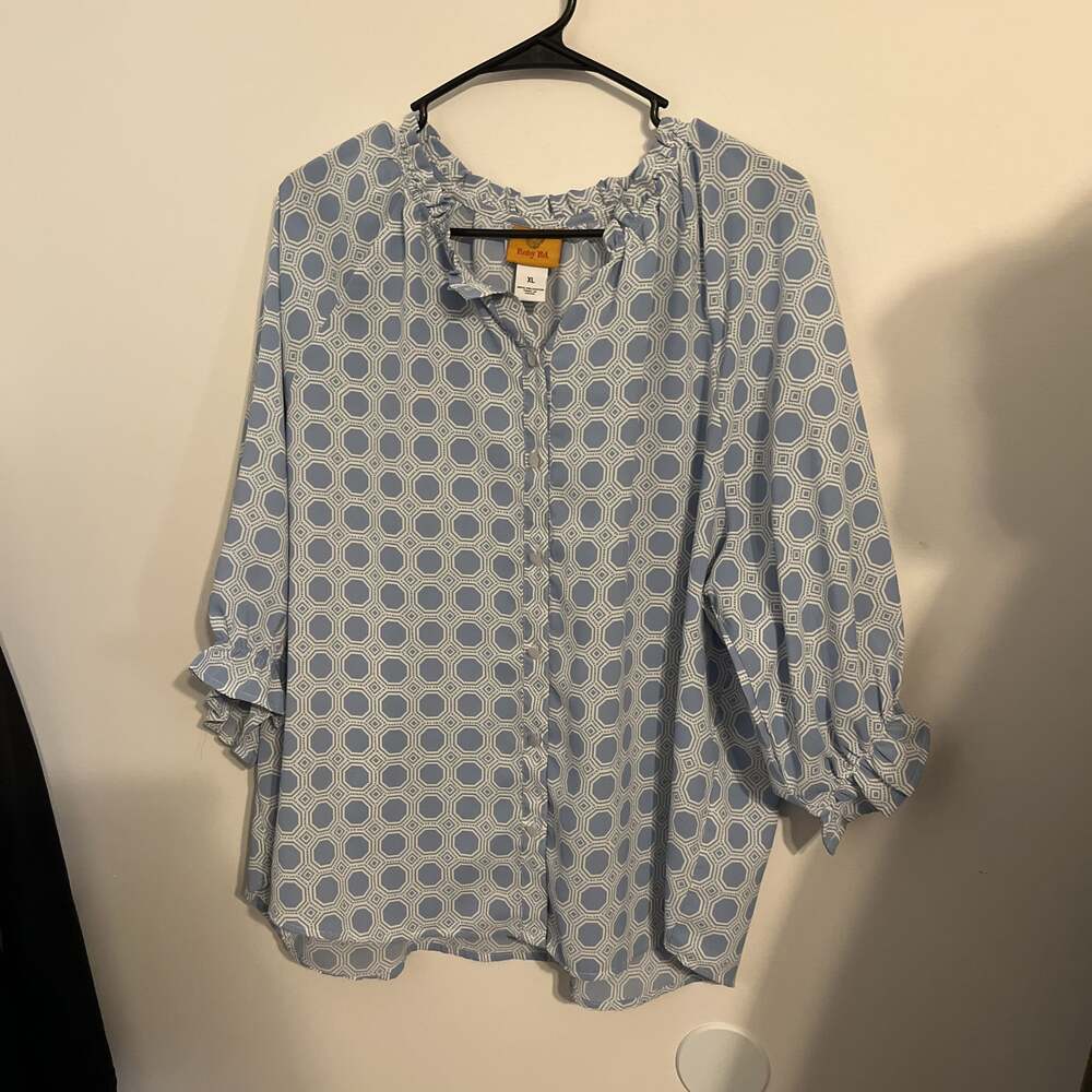 Ruby Rd. Women's Tile Patchwork Silky Pleated Top… - image 1